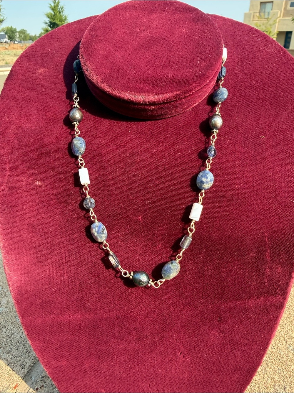 Sterling Silver 925 Beaded Statement Necklace – 16” Mixed Gemstone Look